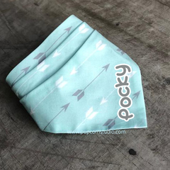 Dog Bandana, personalised with pet name, made in Singapore, mint arrows