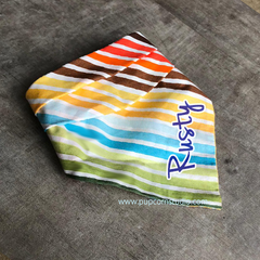 Dog Bandana, personalised with pet name, made in Singapore, colourful stripes