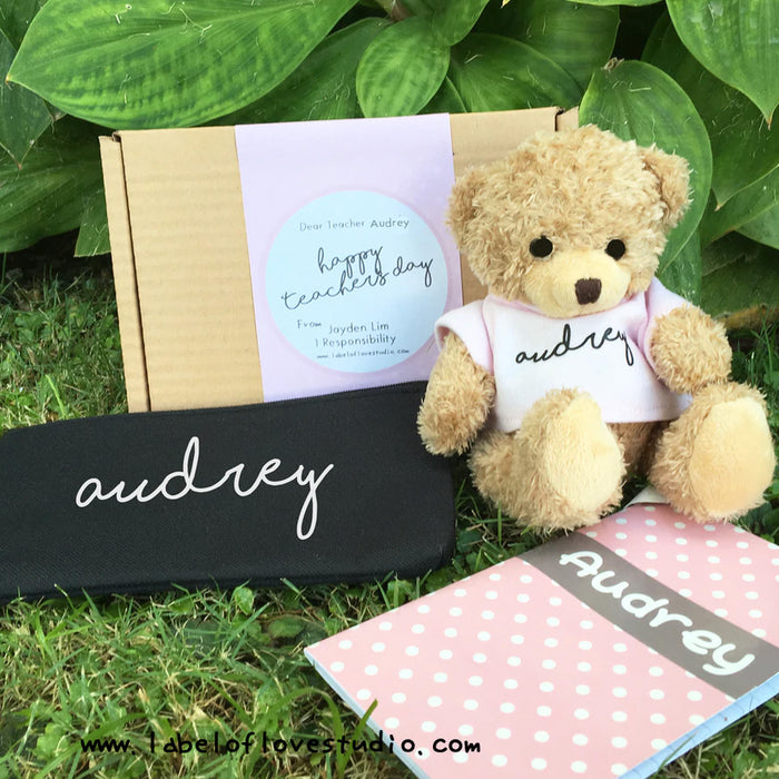personalised teachers' Day gifts singapore - small bear with notebook and pencil case