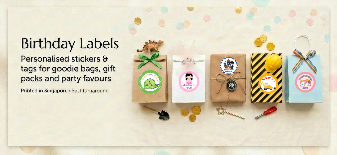 Birthday labels in Singapore – personalised stickers and tags for goodie bags and gift packs