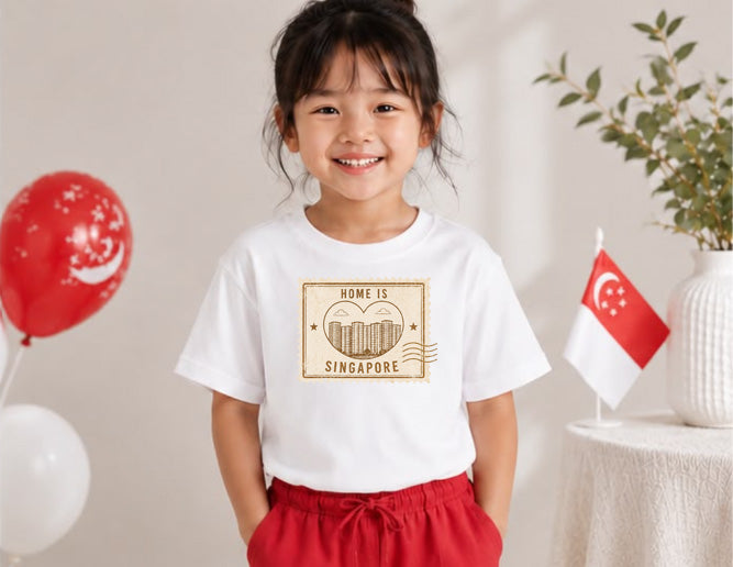 National Day Tee - Home is Singapore Vintage Stamp