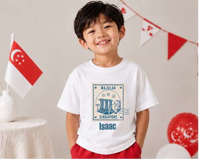National Day Tee - Majulah Singapore Vintage Stamp