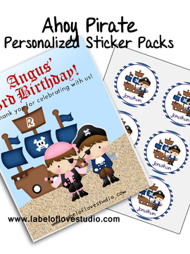 Ahoy Pirate Party Favor Name Stickers Pack