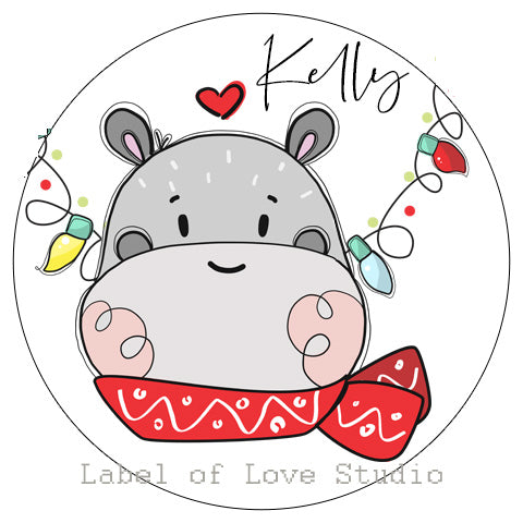 Lil' Christmas Hippo Round Tag/ Label