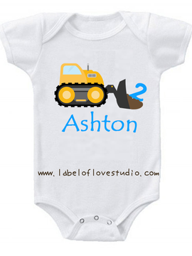 Bulldozer Birthday Romper/ Tee