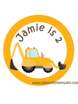 Construction Vehicle Birthday Label