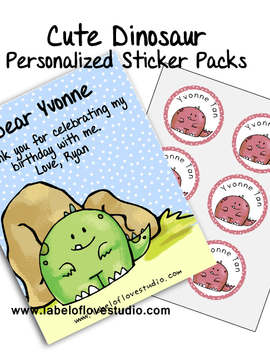 Cute Dino Party Favor Name Stickers Pack