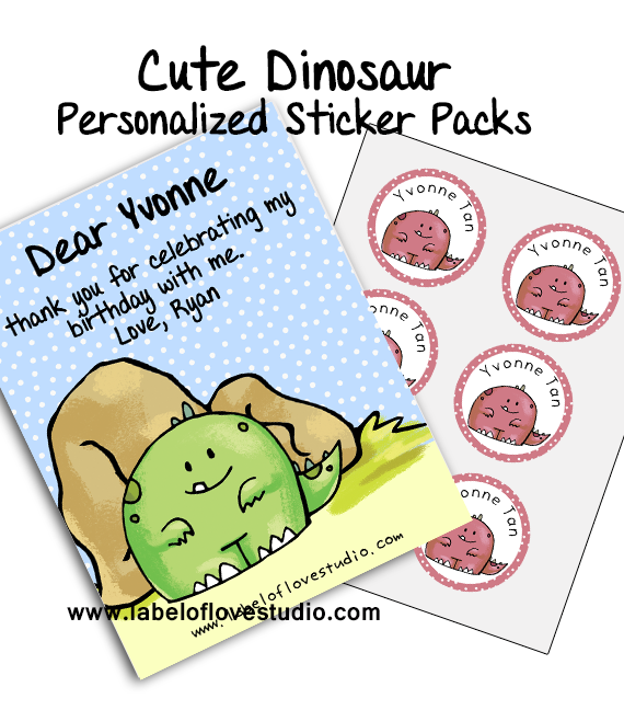 Cute Dino Party Favor Name Stickers Pack