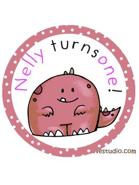 Cute Girl Dino Birthday Labels