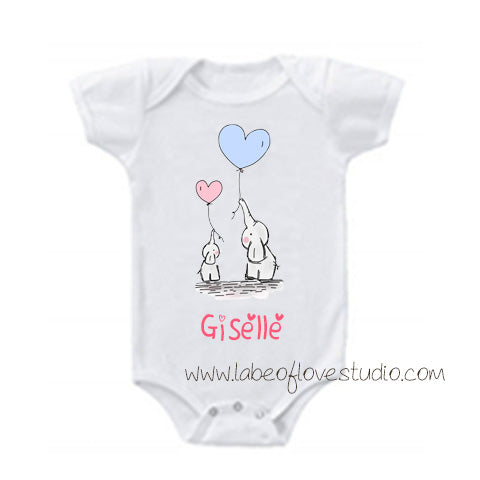 Sweet Elephant Father/mother and Child Romper/ Tee