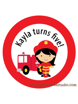 Brave Firegirl Birthday Labels
