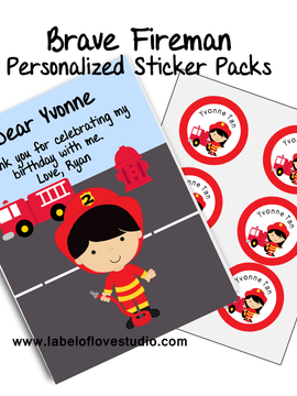 Brave Fireman Party Favor Name Stickers Pack