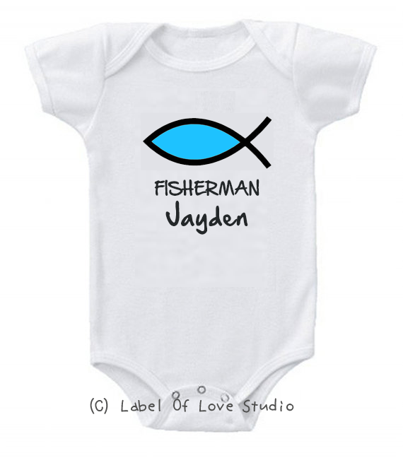Personalized-Fishers of Men Romper/ Tee in Blue-christianity romper clothing
