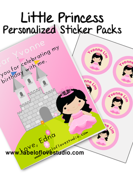 Little Princess Party Favor Name Stickers Pack