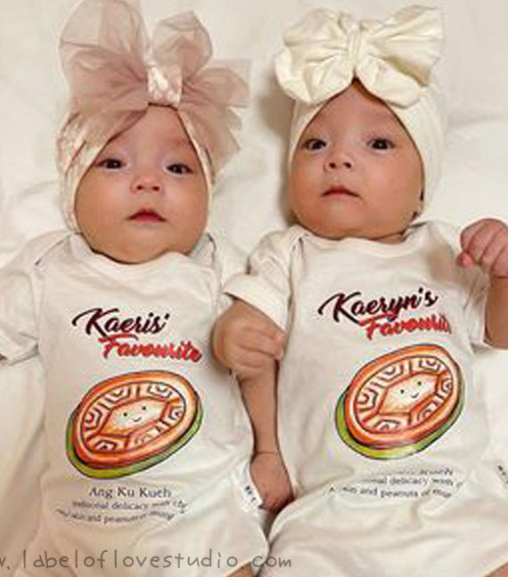 Personalised twin rompers of ang ku kueh for national day