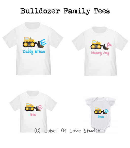 Personalized-Bulldozer Family Tees-with name Singapore