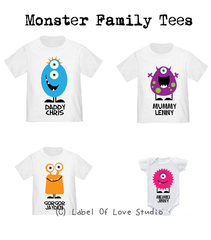 Personalized-Cute Monster Family Tees-with name Singapore