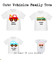 Personalized-Cute Vehicles Family Tees-with name Singapore