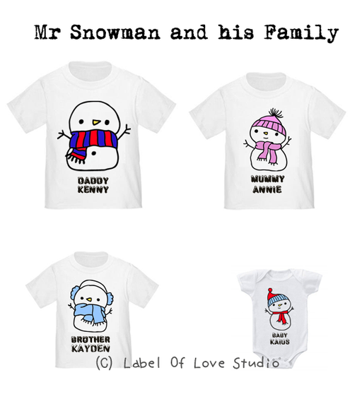 Personalized-Mr Snowman and his Family Tees-with name Singapore