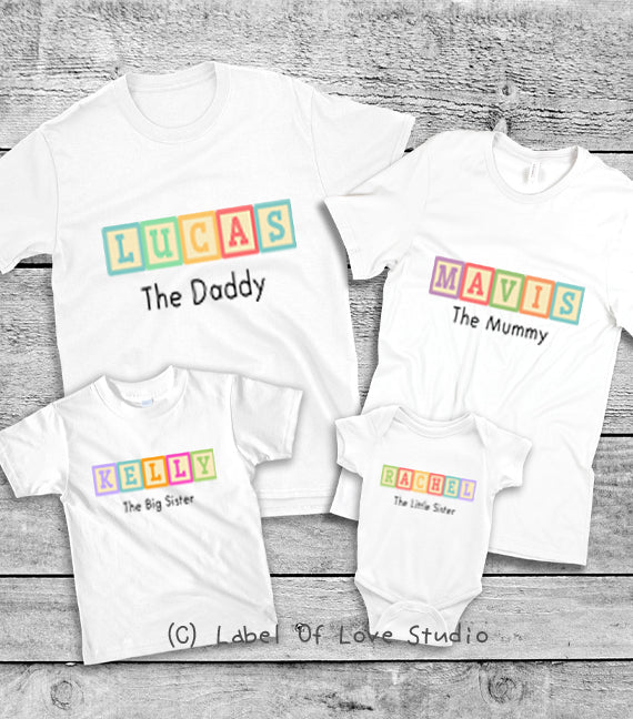 Personalized-Rainbow Blocks Family Tees-with name Singapore