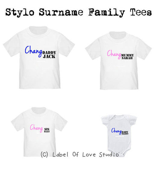 Personalized-Stylo Surname Family Tees-with name Singapore