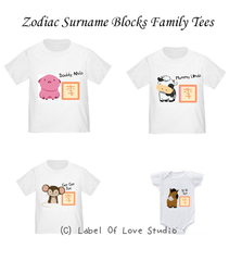 Personalized-Zodiac Surname Block Family Tees-with name Singapore