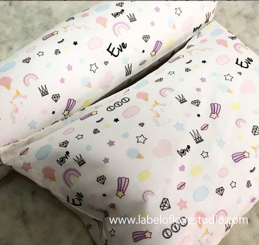 Personalized-baby-Candy Unicorn Bedding Set-kid pillow bolster beansprout Singapore