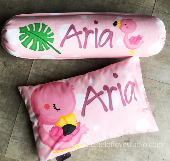 Personalized-baby-Flaming Flamingo Bedding Set-kid pillow bolster beansprout Singapore