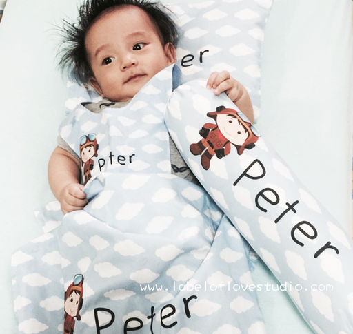 Personalized-baby-Little Pilot Bedding Set-kid pillow bolster beansprout Singapore