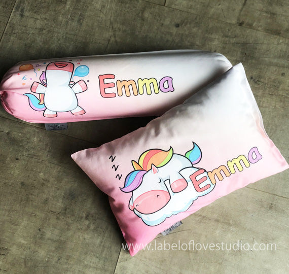 Personalized-baby-Party Unicorn Bedding Set-kid pillow bolster beansprout Singapore
