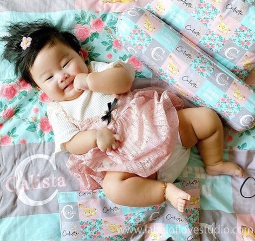 Personalized-baby-Patchwork Love Bedding Set-kid pillow bolster beansprout Singapore