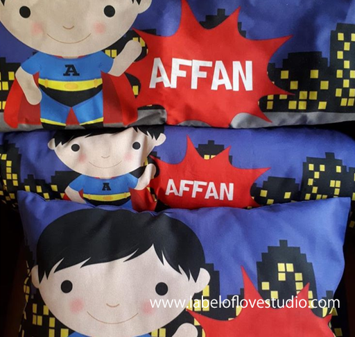 Personalized-baby-Pow Wow Super Boy Bedding Set-kid pillow bolster beansprout Singapore