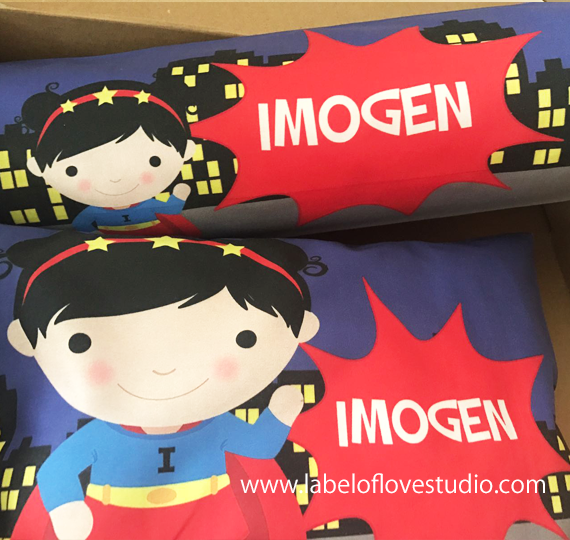 Personalized-baby-Pow Wow Super Girl Bedding Set-kid pillow bolster beansprout Singapore