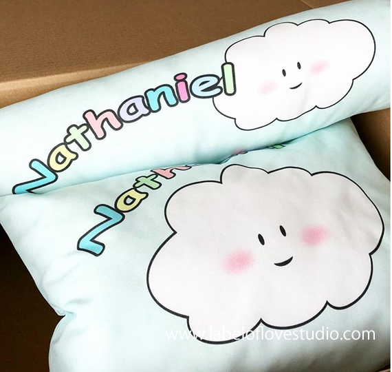 Personalized-baby-Puffy Cloud in blue Bedding Set-kid pillow bolster beansprout Singapore
