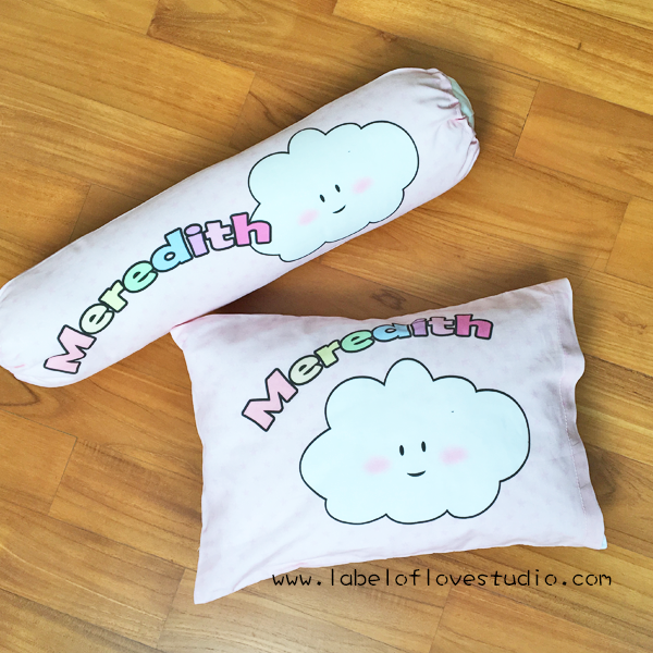 Personalized-baby-Puffy Cloud in pink Bedding Set-kid pillow bolster beansprout Singapore