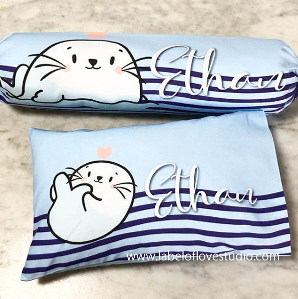 Personalized-baby-Seal Cute Bedding Set-kid pillow bolster beansprout Singapore