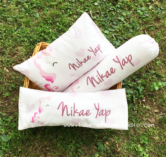 Personalized-baby-Unicorn Hearts Bedding Set-kid pillow bolster beansprout Singapore