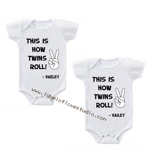 Personalized matching tees-This is how Twins Roll! Twin romper/ tee set-Singapore