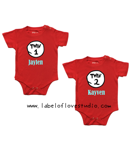 Personalized matching tees-Twin 1 Twin 2 romper/ tee set-Singapore