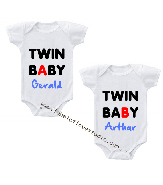 Personalized matching tees-Twin A Twin B Twin romper/ tee set-Singapore