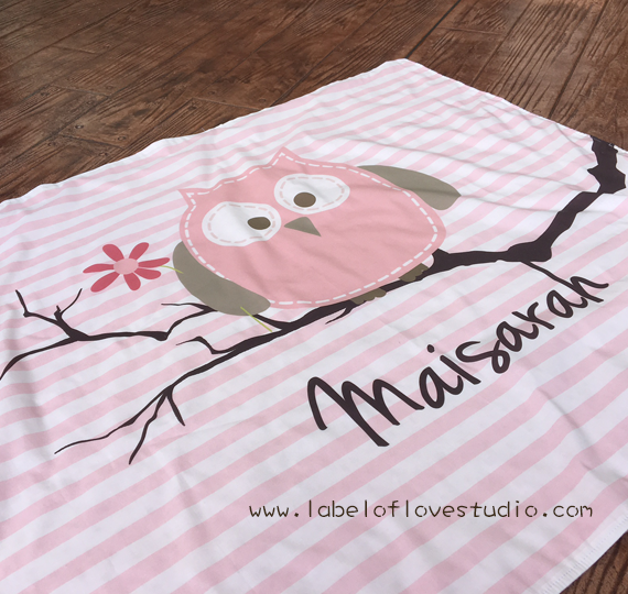 Pink Owl on Branch Personalized Blanket