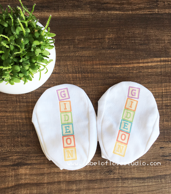 Rainbow Blocks Mittens and Booties