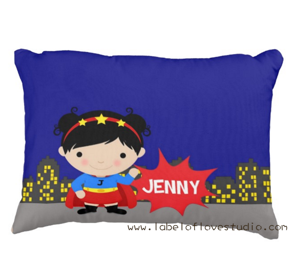 Pow Wow Super GIrl Personalized Pillow