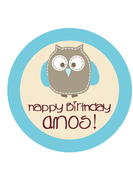 Sweet Owl in Blue Birthday Label