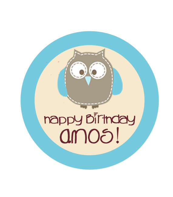 Sweet Owl in Blue Birthday Label