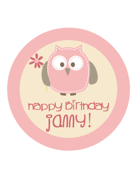 Sweet Owl in Pink Birthday Label