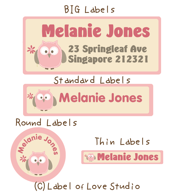 Sweet Owl in Pink Waterproof Name Labels