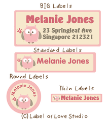 Sweet Owl in Pink Waterproof Name Labels
