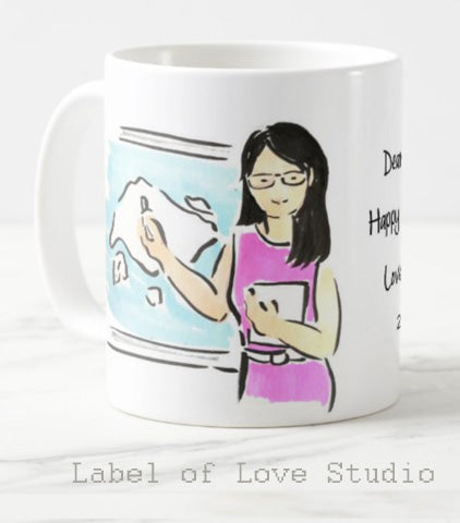 Teachers' Day Gift - Portrait of a Female Teacher:  Personalised Cup
