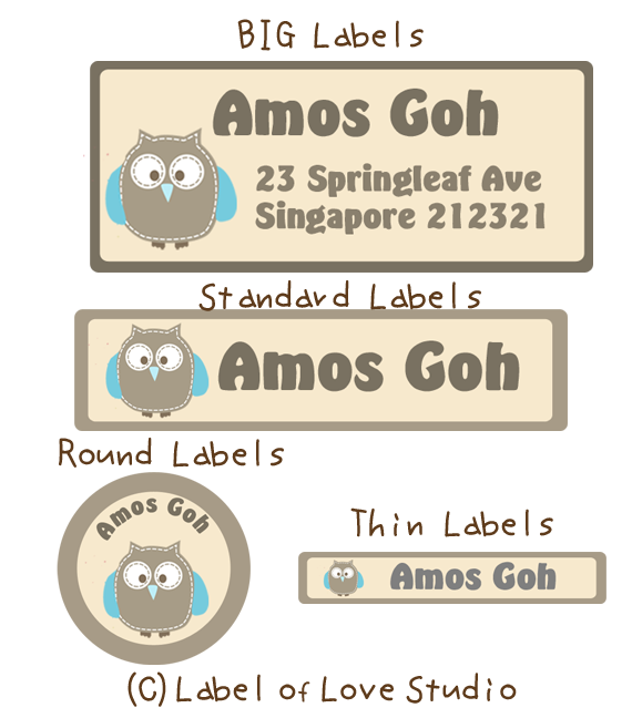 Name Stickers Labels Singapore Owl in blue